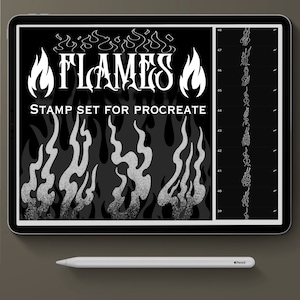 Procreate Tattoo brush set, Flames stamp set for procreate