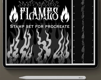 Procreate Tattoo brush set, Flames stamp set for procreate