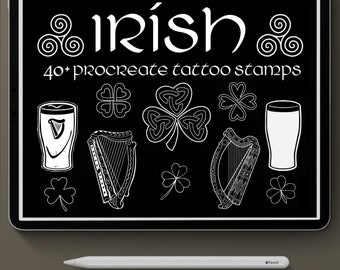 Ensemble de pinceaux de tatouage Procreate, plus de 40 tampons de conception de tatouage irlandais pour procréer