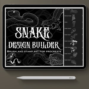 Conjunto de pincéis de tatuagem Procreate, construtor de design de cobra, conjunto de carimbo de cobra