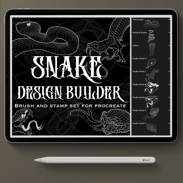 Procreate tattoo brush set, Snake design builder, snake stamp set