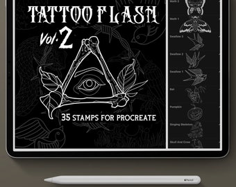 Procreate Tattoo, Flash design, Stamp set for procreate