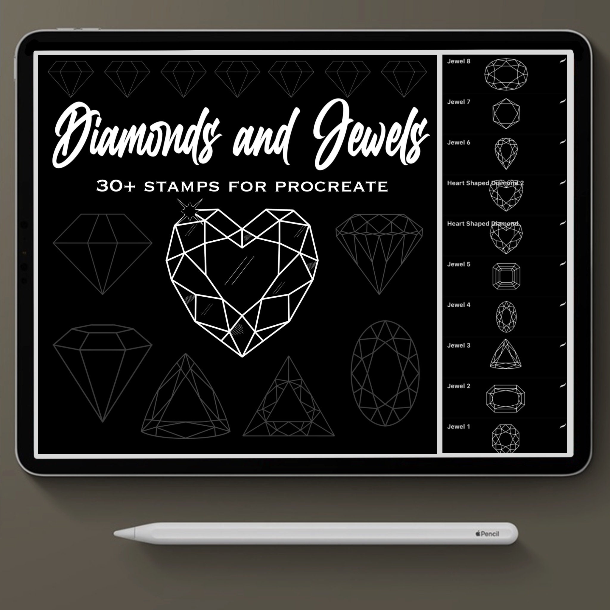 Procreate Tattoo Diamond & Jewel Stamp Brushes Set for iPad