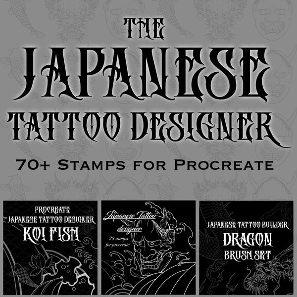 Procreate Tattoo, Japanese Tattoo Builder, Procreate brush, and stamp set bundle.