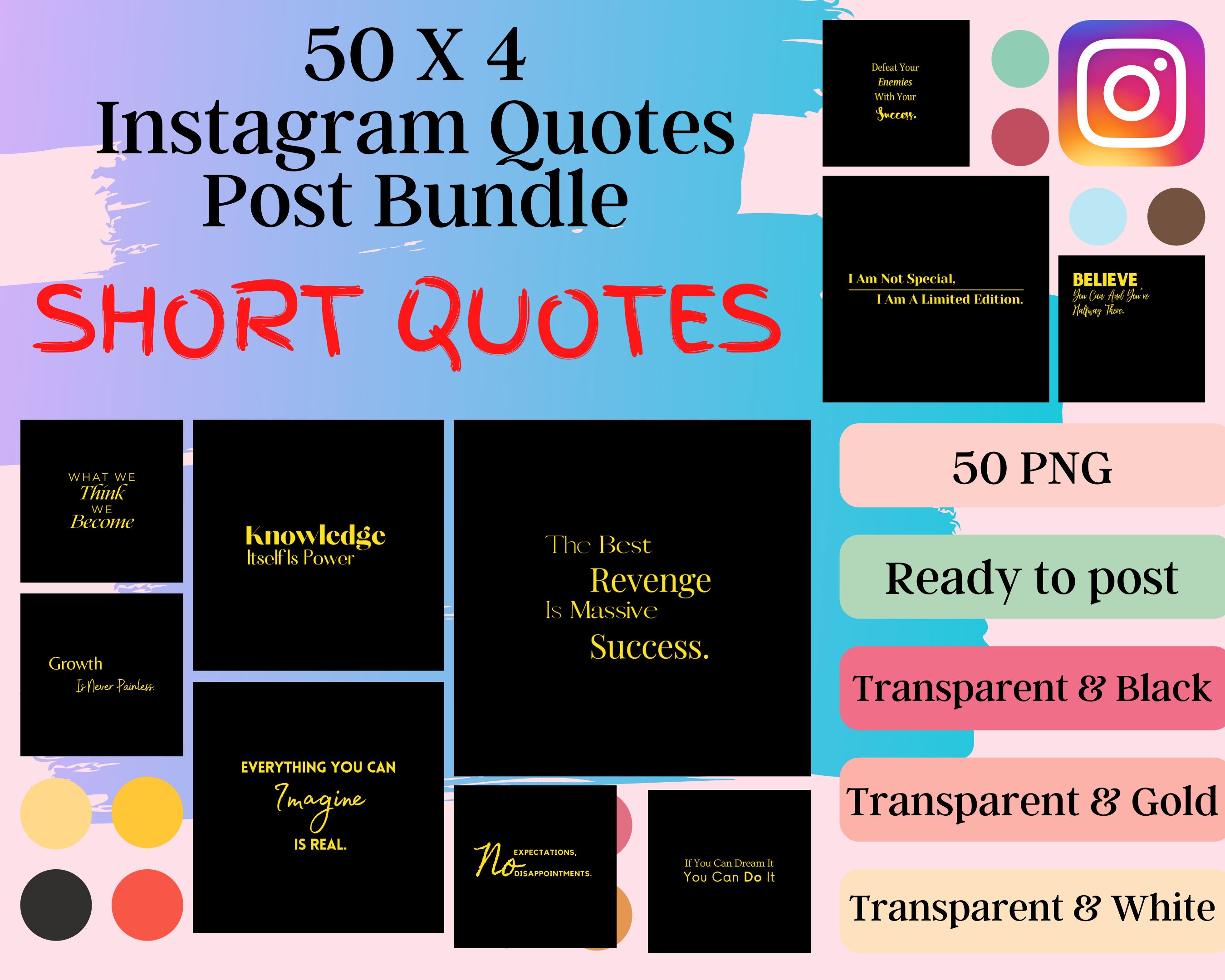 50 Instagram Quotes Post Bundle Ready To Post Inspirational | Etsy