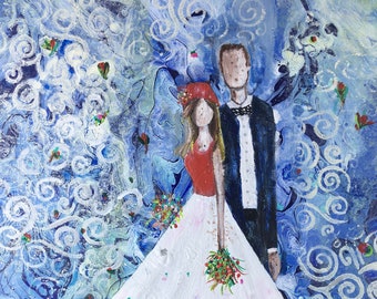 Wedding Paintings, Painting Original Acrylic on Canvas, Engagement Gift for Her