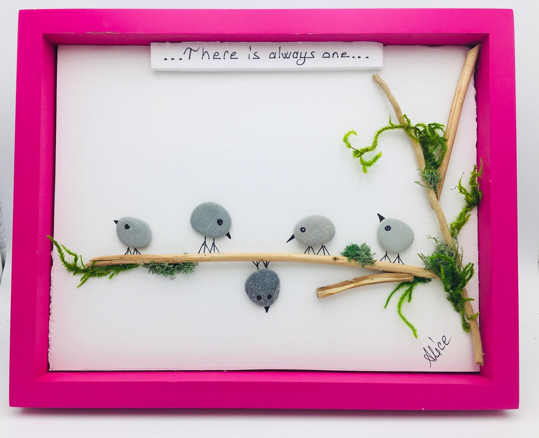 Pebble Art Birds, Five Birds, Birds Pebble Art, Open Shadow Box Frame