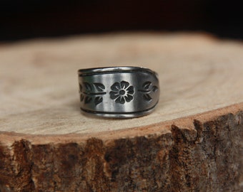 Handmade Stainless Steel Flower Spoon Ring, Recycled Silverware Ring