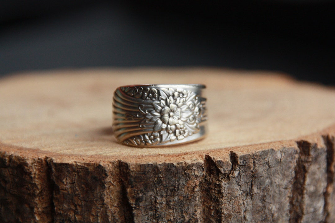 Vintage Flower Spoon Ring, Recycled Silverware Ring, Handmade Jewelry ...