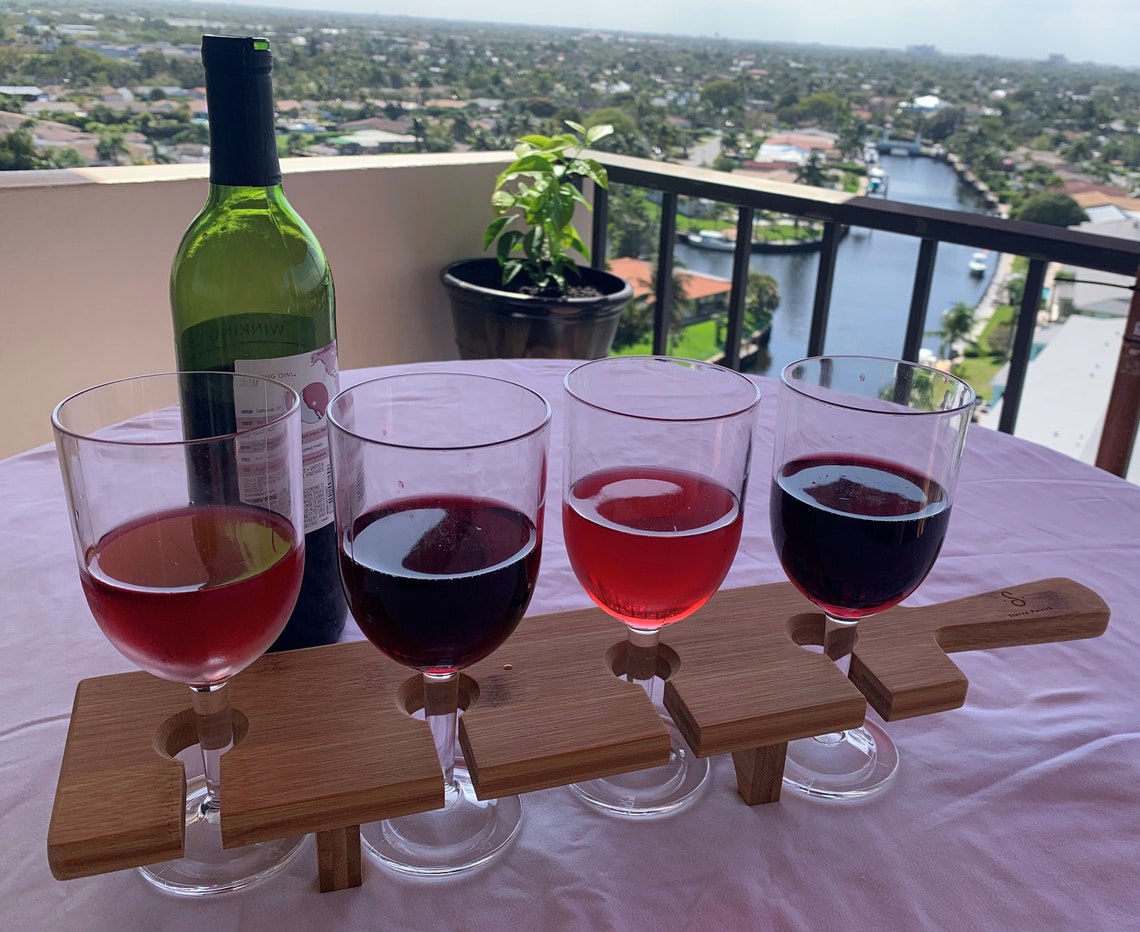 Wine Flight Paddle With 4 Acrylic Wine Glasses/wooden Serving Etsy