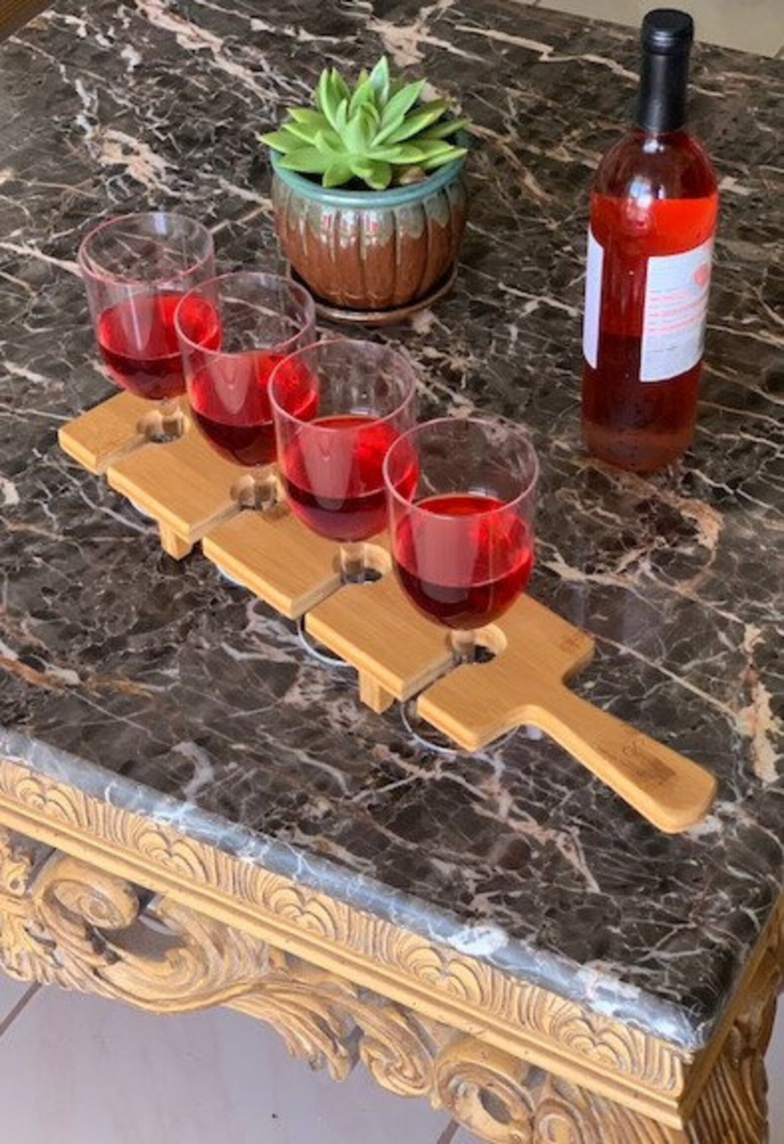 Wine Flight Paddle With 4 Acrylic Wine Glasses/wooden Serving Etsy