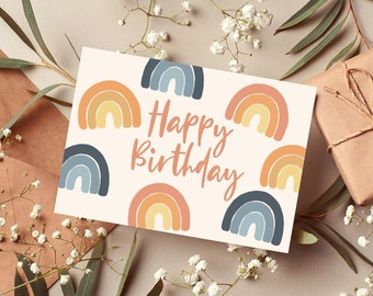 Postkarte Regenbogen - "Happy Birthday" | Geburtstagskarte | bunt | DIN A6