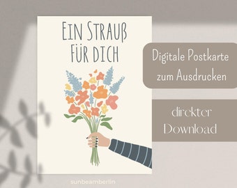 Einfach-So-Karte zum Sofort-Download | Postkarte "Ein Strauß für dich" | Blumen | einfach herunterladen und ausdrucken