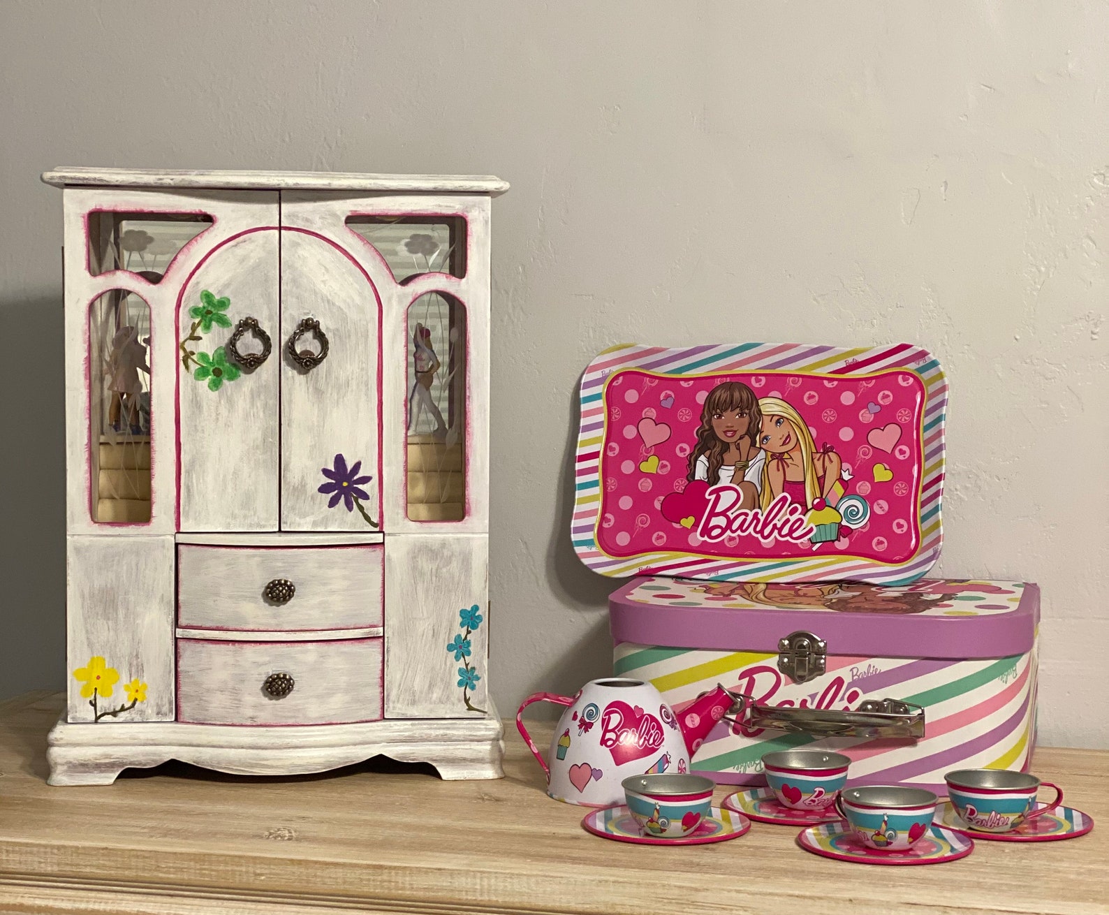 Barbie, Jewelry Box With Flowers, Trinkets Storage, Kids Room Decor Etsy