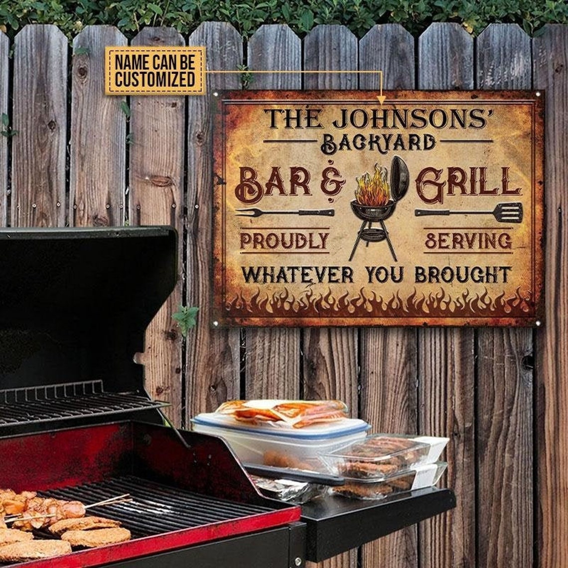 Personalized Backyard Bar & Grill Classic Metal Sign BBQ Etsy
