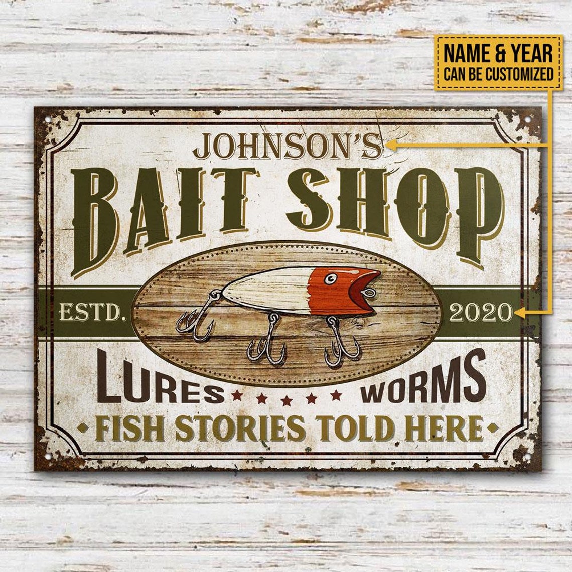 Personalized Fishing Bait Shop Metal Sign Vintage Rust Styled Etsy