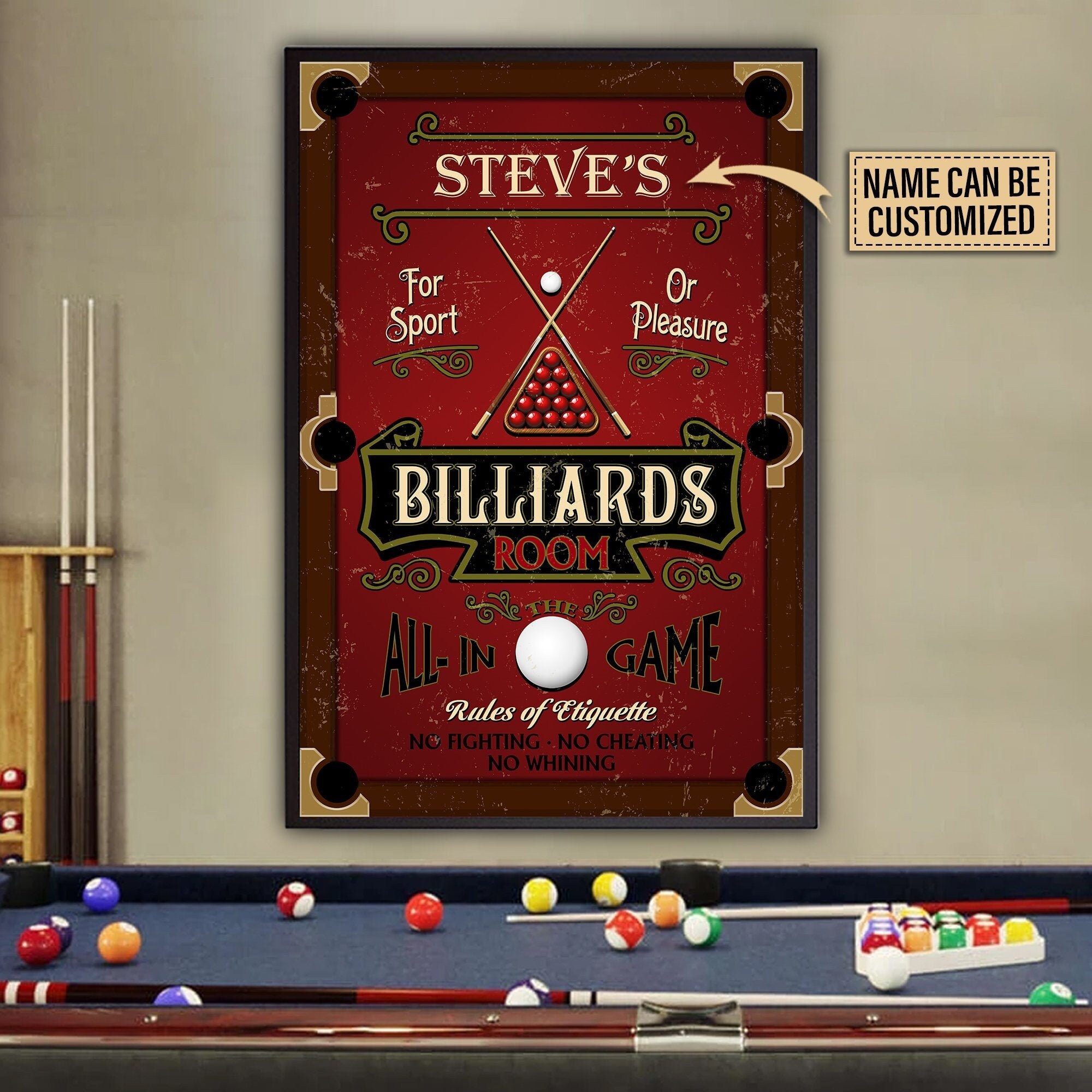 Personalized Billiards Room Poster & Canvas Snoocker All in Etsy
