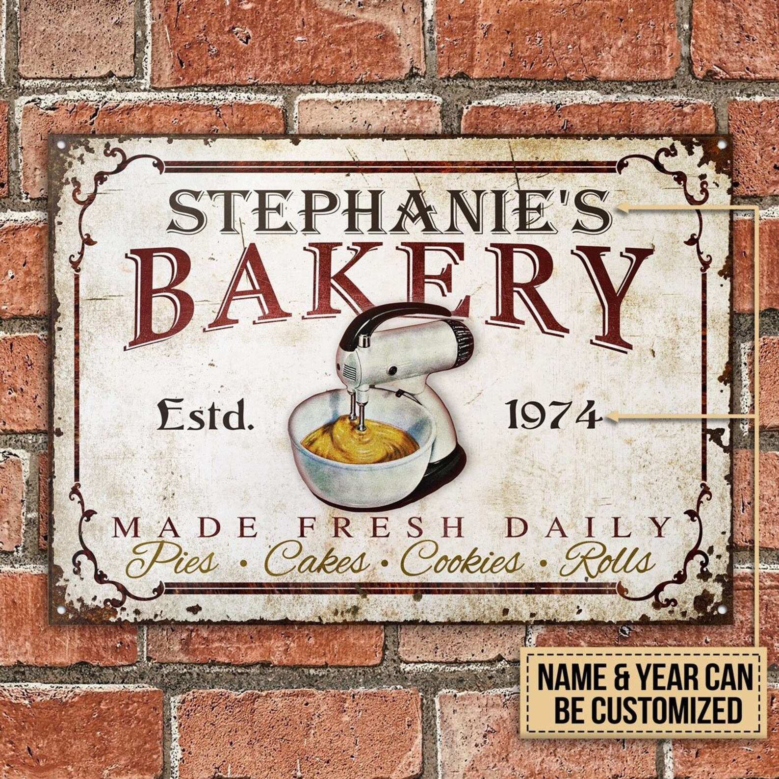 Personalized Bakery Classic Metal Sign Made Fresh Daily Etsy