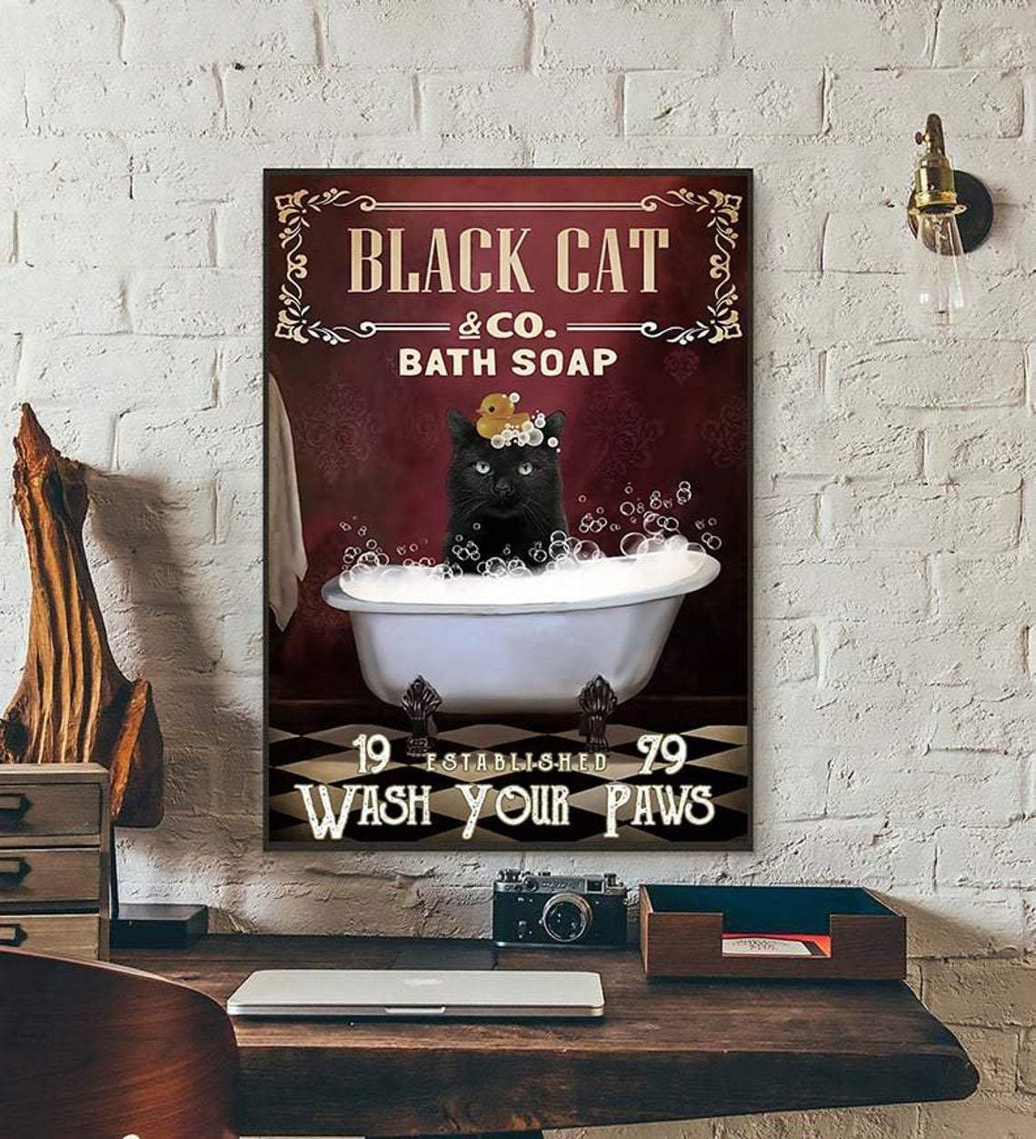 Wash Your Paws Bathroom Poster & Canvas Black Cat Co. Bath Etsy