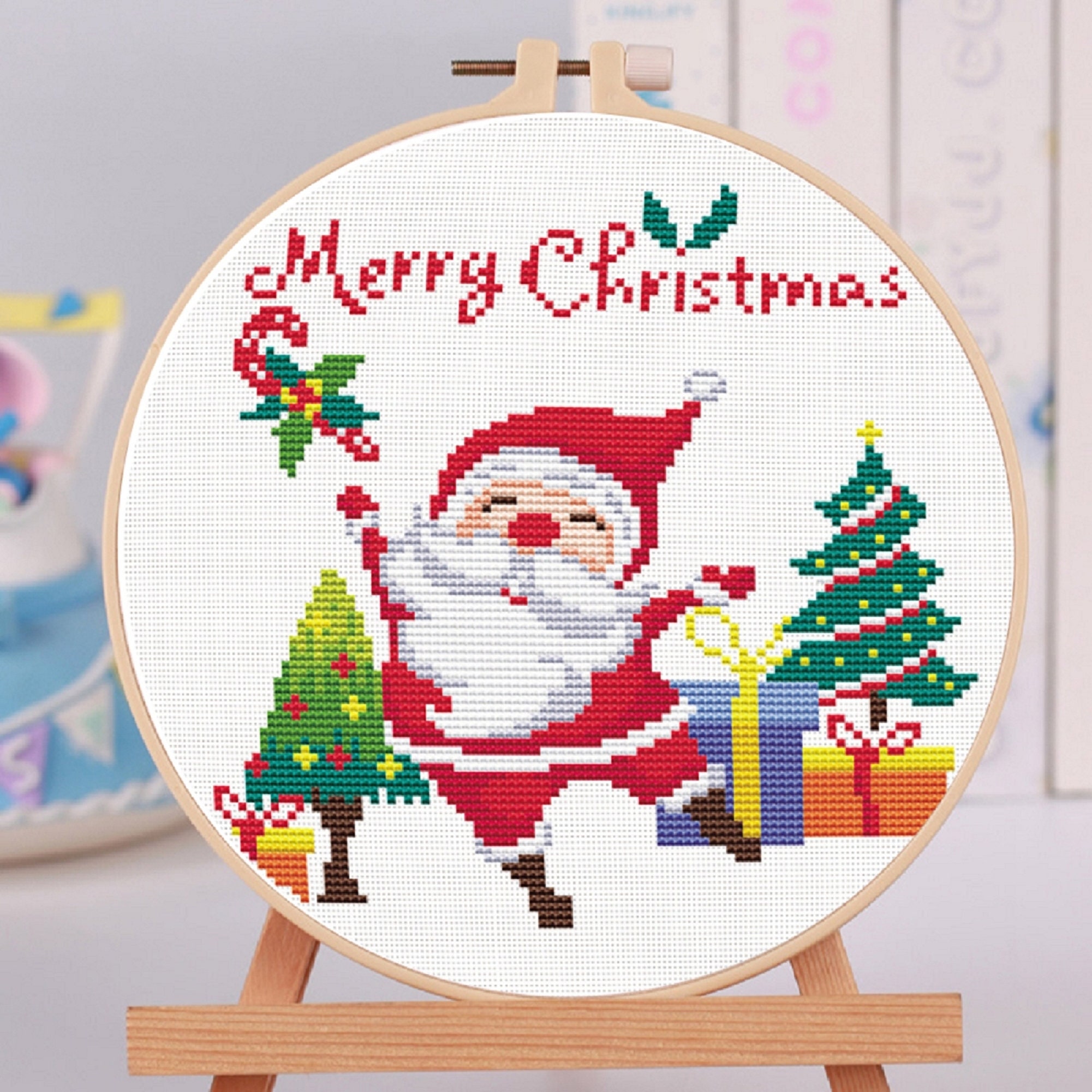 Merry Christmas Cross Stitch Kit Beginners Santa Cross Stitch Etsy