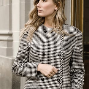 houndstooth vintage blazer / double-breasted / black buttons