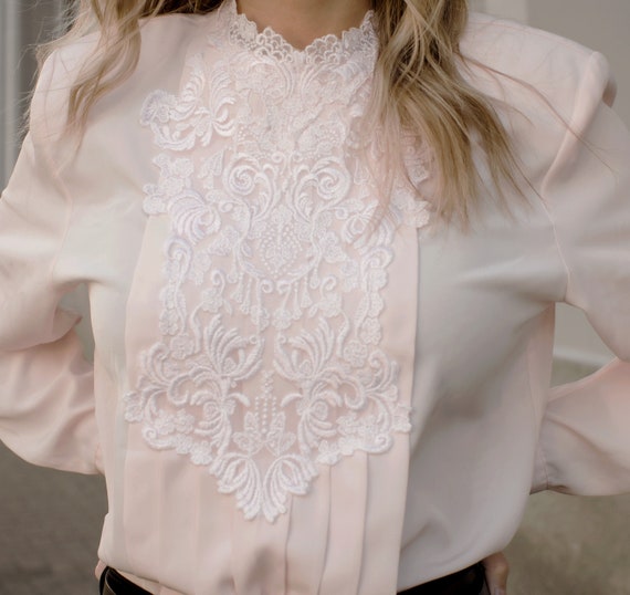 rose blouse / vintage blush embroidered blouse / … - image 3