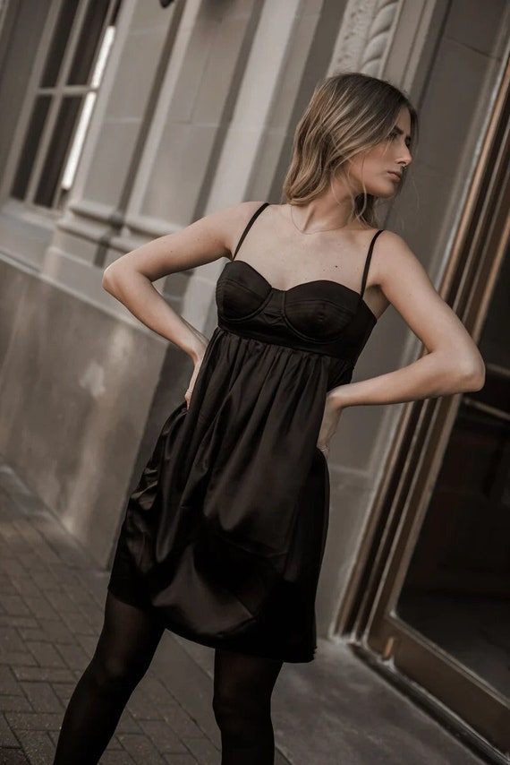 DOLCE & GABBANA black silk bustier dress /
