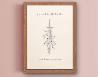 The Cruel Prince Bookish Digital Download Print- The Folk of air trilogy inspired digital print, Jude Quote Holly Black. Sword floral design