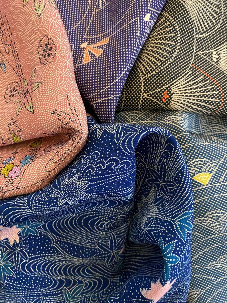 Lot of 5 Vintage Traditional Japanese Print Fabric Remnants Etsy