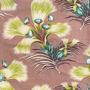 Vintage Barkcloth tropical fabric remnant 19&quot; x 19&quot;