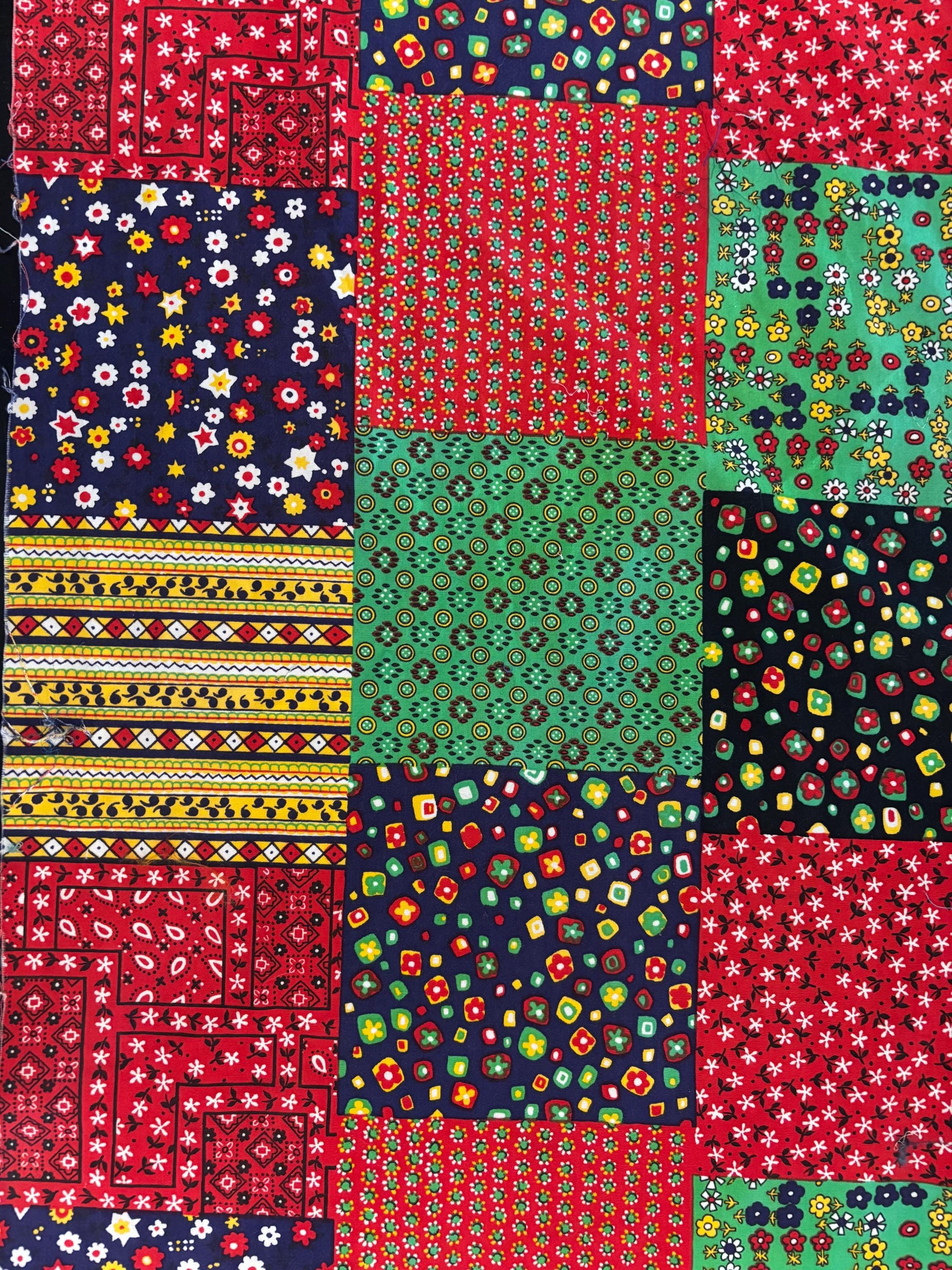 Vintage Design House made in Japan color patchwork fabric remnant. 32” x 18”