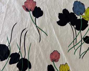 Vintage tulip cotton fabric remnants. 2 pieces