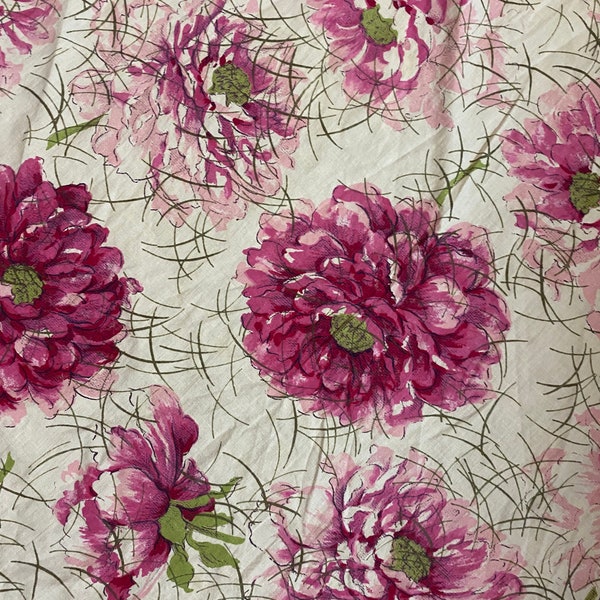 Vintage cotton large floral fabric scrap. 1/2 of a circle skirt. Pink and whole
