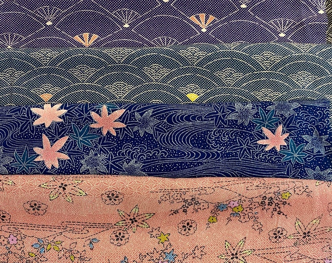 Lot of 5 Vintage Traditional Japanese Print Fabric Remnants Etsy
