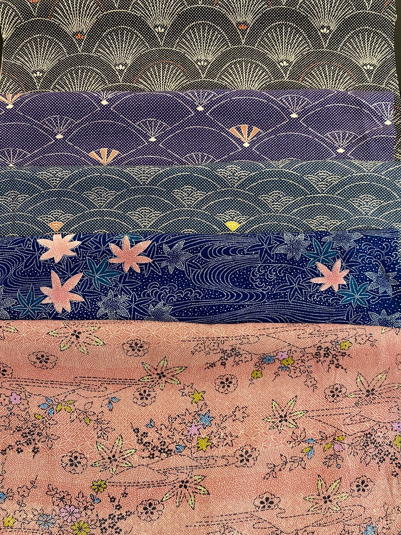 Lot of 5 Vintage Traditional Japanese Print Fabric Remnants Etsy