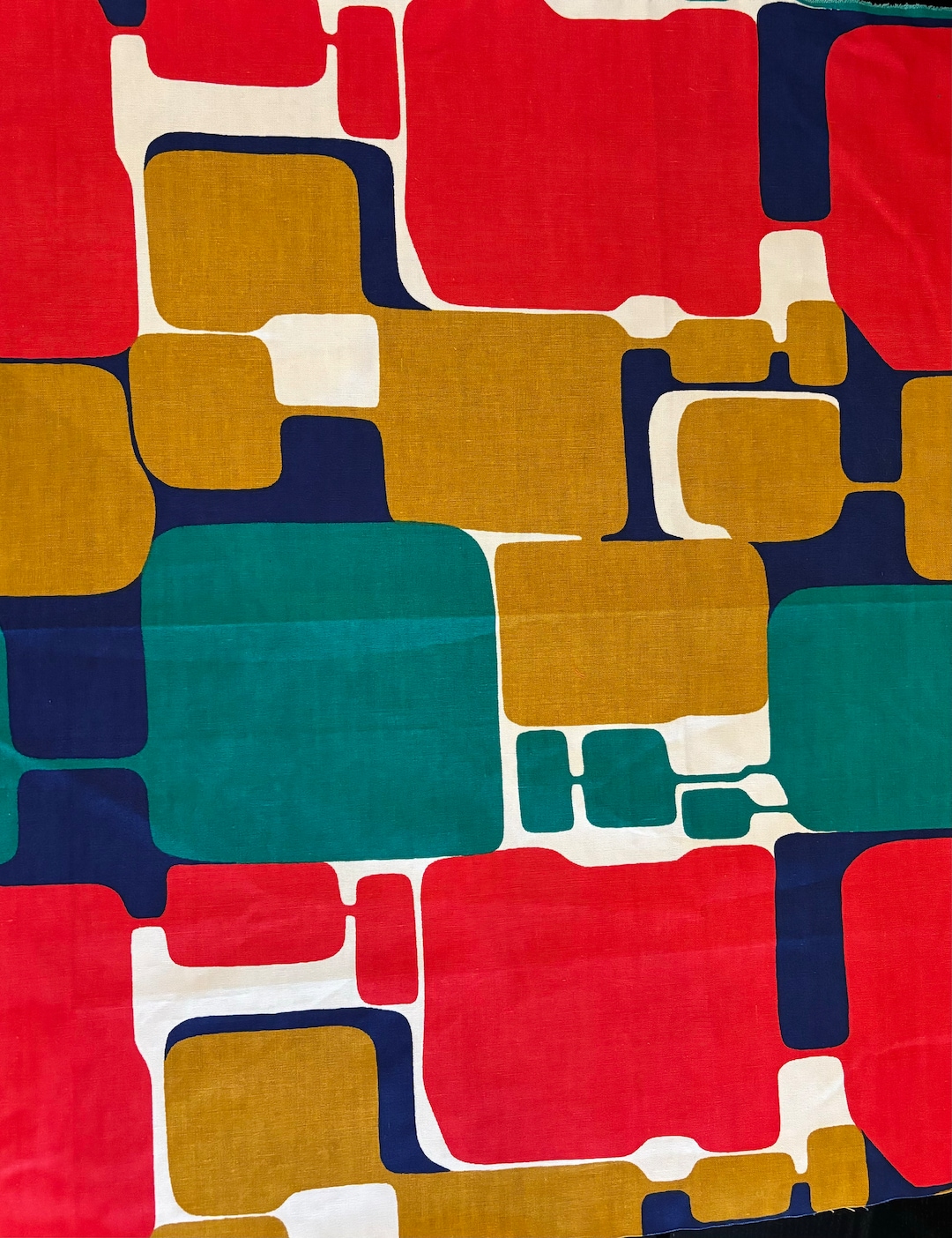 1970’s Abstract Mod Block Print Cotton Canvas Fabric Remnant - Etsy