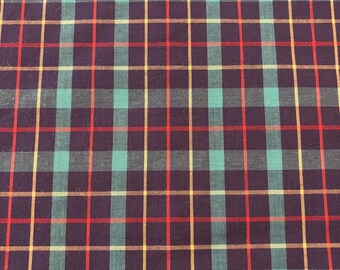 Cotton plaid teal blue red and yellow. 44” x 1 yard 31”