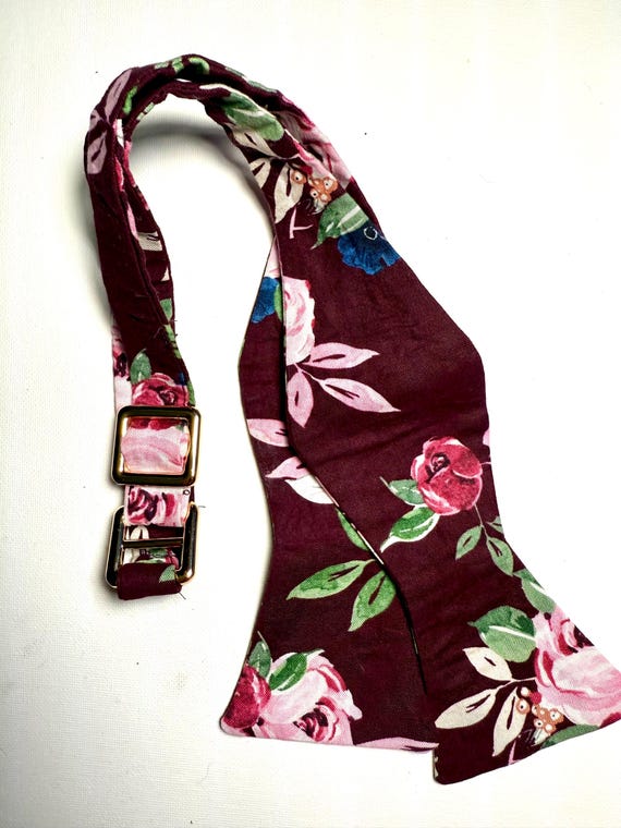 Burgundy with Pink Peonies self tie bow tie