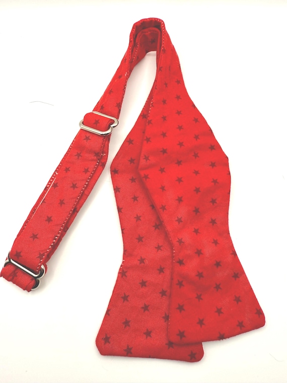 Red Star Self Tie Bow Tie with Silver Hardware