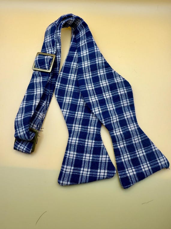 Blue & Tan Self Tie Bow tie with Brass Hardware