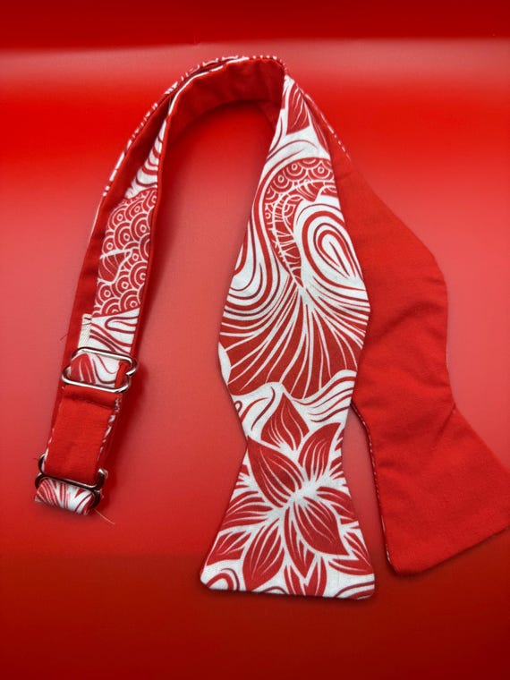 Red & White Koi Self Tie Bow Tie with Silver Hardware