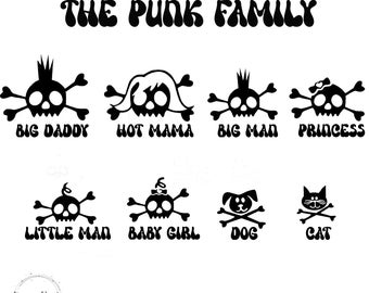 Custom Family Car Decal, Skull Decals, Punk Decal Custom tumbler Decals, Stick Family Car Decals, Decals for Laptops,