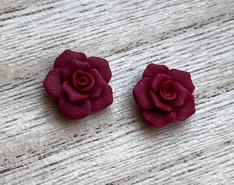 Deep Red Rose Earrings