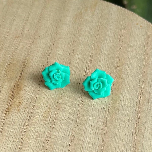 Sea foam Green Rose Earrings (More green than blue)