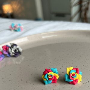 Gay Pride Rose Earrings Rainbow, Transgender, Bisexual, Asexual, Pansexual, Lesbian, MLM Pansexual