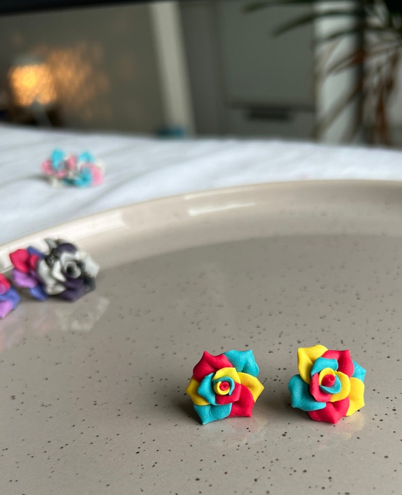 Gay Pride Rose Earrings Rainbow, Transgender, Bisexual, Asexual, Pansexual, Lesbian, MLM Pansexual