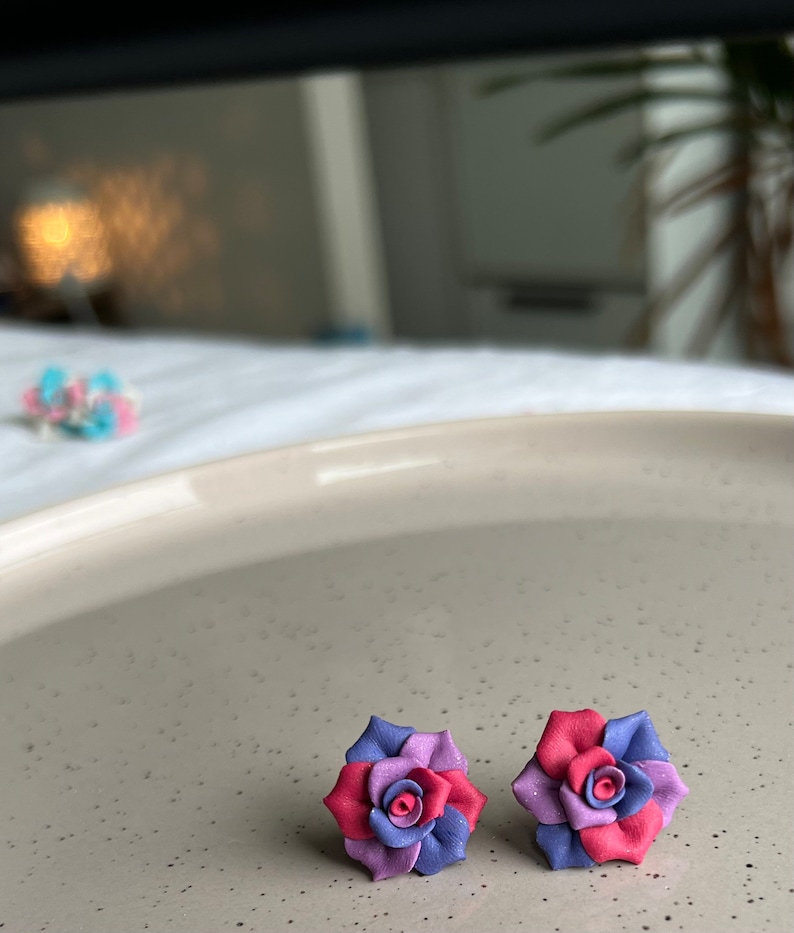 Gay Pride Rose Earrings Rainbow, Transgender, Bisexual, Asexual, Pansexual, Lesbian, MLM Bisexual