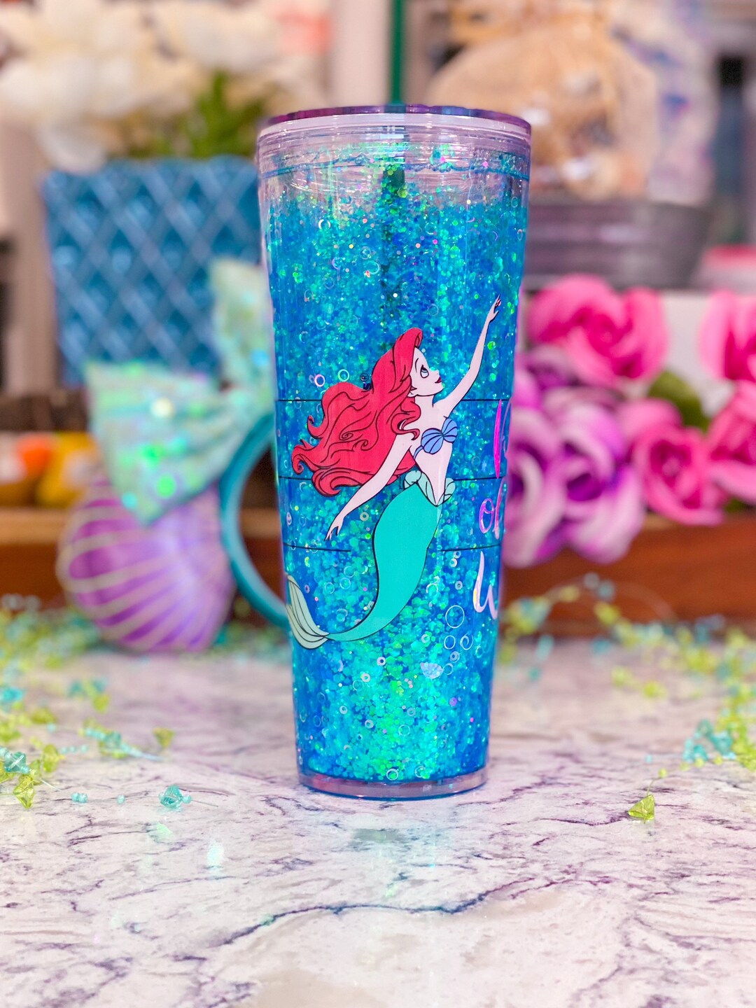 Part of Your Word Mermaid Snow Globe Glitter Starbucks Epoxy Reusable Tumbler/cup Etsy