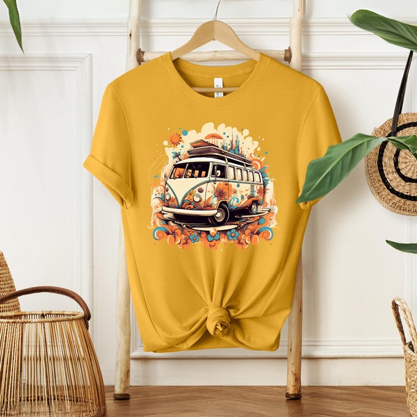 Kombi Van Comfy T-Shirt | Hippie | Retro | Boho Flowers | 70s | Novelty Tee | Custom Unisex T-Shirt | Vintage