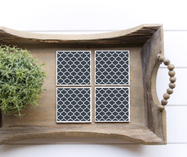 Navy Hampton Coasters Set of 4 Hampton Home Wooden Etsy